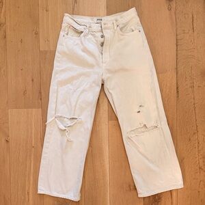 AGOLDE White Distressed Cropped Straight Leg Jeans Size 29